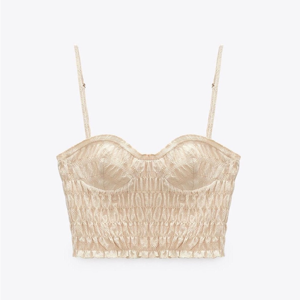 Zara Metallic Cream Ruched Bustier Crop Top